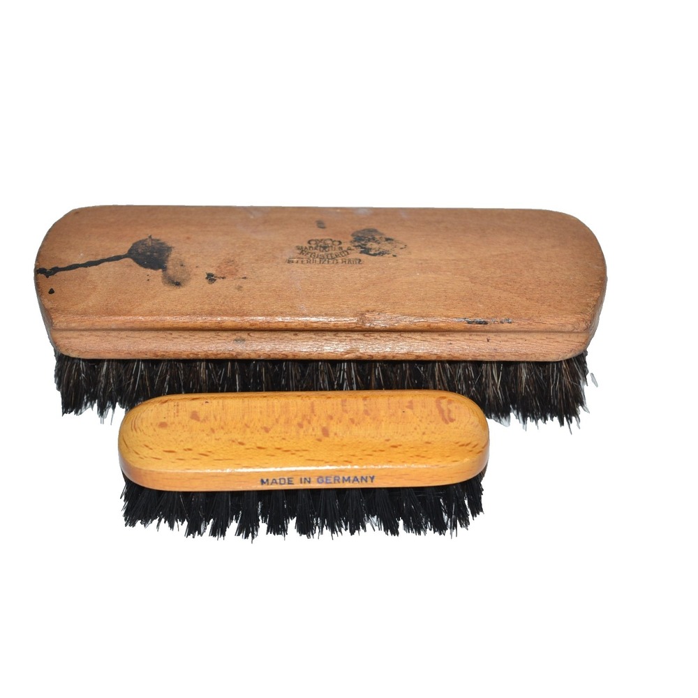Vtg OXCO Horse Hair Shoe Shine Brush‎ Wood Wooden USA+ Germany brush 2pc